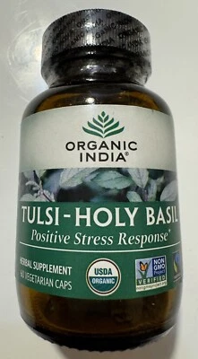Orgánico India Tulsi-Albahaca Santa 60 Cápsulas Vegetarianas Sin Gluten, Kosher, Orgánico. Foto 1 de 4