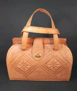 Vintage Boho Hand Made Engraved Stitched Leather Hand Bag 1960's/ 70s - Picture 1 of 14