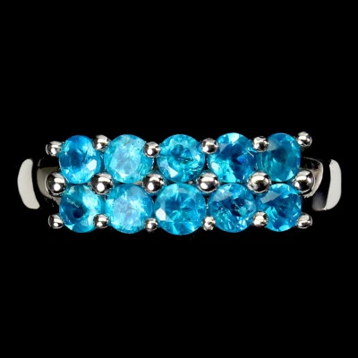 925 Anello Argento Sterling Rotondo Apatite 3mm Gemma Gioielli Misura 9 - Immagine 1 di 4