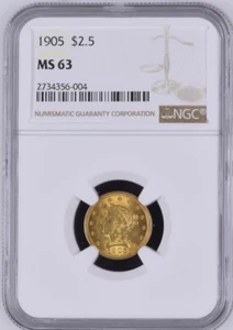 1905 LIBERTY HEAD QUARTER EAGLE $2.5 GOLD NGC MS63 - Picture 1 of 4