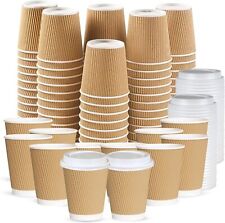 Disposable Coffee Cups with Lids - Takeaway Paper Cups for Hot & Cold Drinks