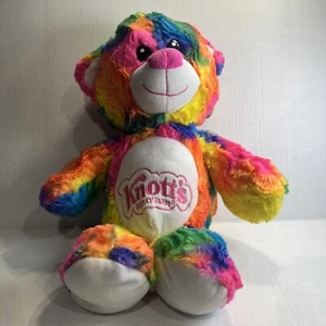 Knotts Berry Farm Bear Plush Stuffed Animal Neon Rainbow Crush Pink Green Yellow - Picture 1 of 11