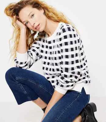 NUEVO CON ETIQUETAS Suéter Loft Suéter Cuadros Cuadros Gingham Camisa a Cuadros Top Talla Pequeña Azul Marino Foto 1 de 4