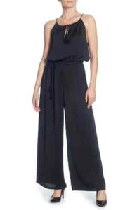 New $245 Catherine Malandrino Women'S Black Halter Slinky Satin Jumpsuit Size L - Picture 1 of 2