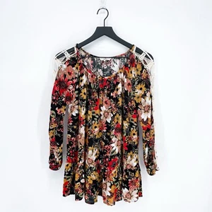 Entro Women’s S Floral Peplum Embroidery Sleeve Blouse Black - Picture 1 of 7