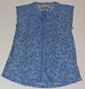 Neu mit Etikett Lucky Brand ärmelloses blaues Oberteil Paisleymuster V-Ausschnitt lockere Passform Small L1058 - Bild 1 von 2