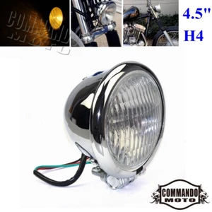 Chrome 4.5" Cool Bates Style H4 Head Light For Harley Bobber Chopper Softail - Picture 1 of 8