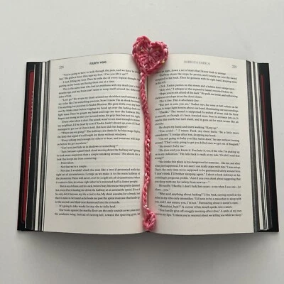 HOMEMADE *NEW* Crochet Bookmark Pink Heart Specks Handmade Delicate Design