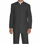 New Men's Mandarin Collar Pin Stripe Church Suit Jacket & pants Black 38R~60L 