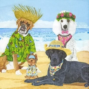 Z004# 3 servilletas de papel pequeñas individuales para decoupage divertidos sombreros para perro playa mar - Imagen 1 de 10