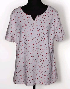Breckenridge - Cute White w/Red Stars Cotton Blend T-Shirt - Womens Size L - Picture 1 of 3
