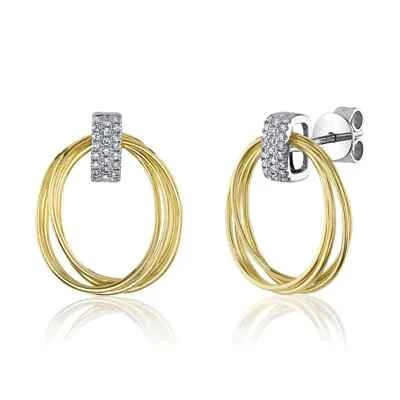 14K Gold Diamond Oval Earrings Two Tone 0.10 CTW Round Cut Natural - Image 1 of 4