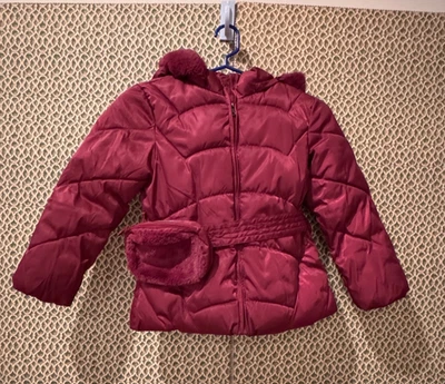 Mayoral Girl's Size 6 Burgundy Hooded Puffer Jacket With Fanny Pack - Image 1 of 4