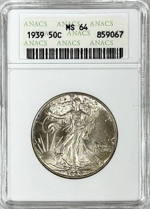 1939 WALKING LIBERTY HALF DOLLAR ANACS MS64 OLD SOAP BOX HOLDER - Picture 1 of 2