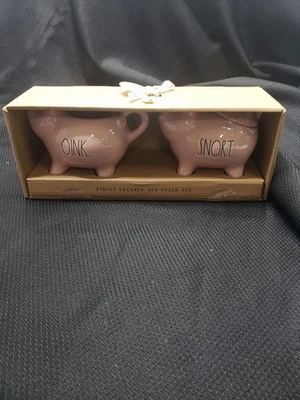 Rae Dunn Pink Piglet Pig Creamer And Sugar Set Of 2 PINK Snort & Oink New - Image 1 of 4