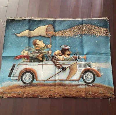 Tapiz tejido arte pop excavadoras de oro arte contemporáneo colgante de pared firmado Foto 1 de 4