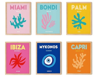 TwoDays Set Of 6 Wooden Framed 8" x 10" Preppy Room Wall Décor Aesthetic Travel - Image 1 of 4