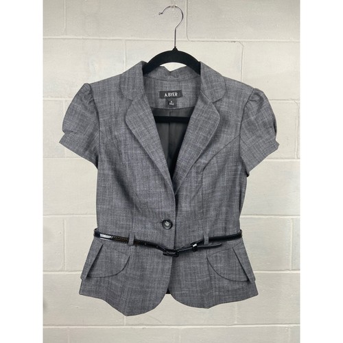 VETEMENTS Blazer donna grigio A. Byer piccolo manica corta con cintura un bottone giacca carriera