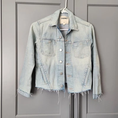 Nuevo $385 L'AGENCE JANELLE CHAQUETA DELGADA CRUDA Ligera XS Vaquero Boho Envejecido Foto 1 de 4