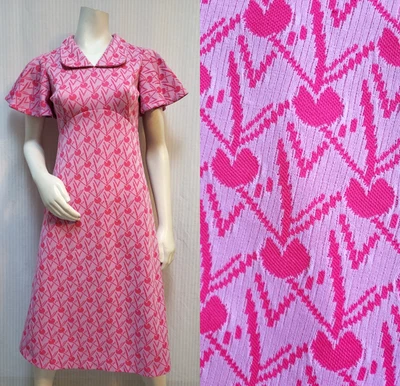 Vestido de punto doble vintage de los años 60 rosa cereza/corazón - talla S - usado en excelente estado Foto 1 de 4