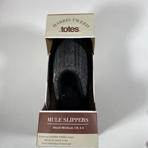 Harris Tweed Totes Slippers 100% Wool Tartan Check Faux Fur Lined Size S/ M 8-9 - Picture 1 of 6