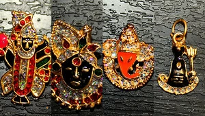 HINDU GOD PEWTER PENDANT GANESHA KRISHNA SHIVLING BLING CHARM MANTRA MALA THREAD - Picture 1 of 5
