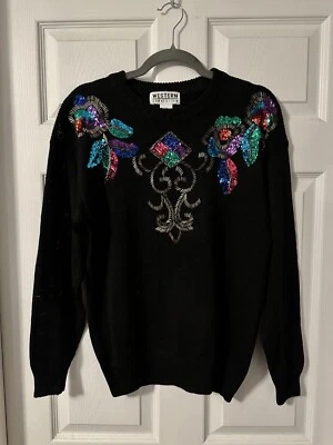 Suéter Vintage Western Connection Mujer S Lentejuelas Brillo Años 80 90 Foto 1 de 3