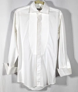Gucci Tuxedo Shirt Mens White Cotton Formal Sz 37/14.5 Textured Cuffs/Bib/Collar - Picture 1 of 13