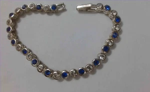 Vintage Avon Blue Sapphire White Rhinestone Silver Tone Tennis Bracelet - Picture 1 of 3