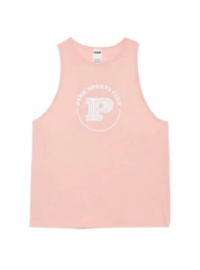 Victoria's Secret PINK Cotton Cropped Racerback Tank Top Peach (Size: M/L) - Picture 1 of 3