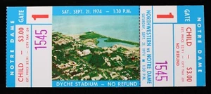 Boleto completo NorthWestern vs. Notre Dame Dyche Stadium 1974 - Imagen 1 de 1