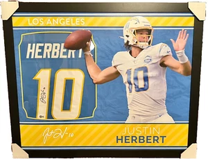 Justin Herbert autographed signed framed jersey NFL Los Angeles Chargers Beckett - Picture 1 of 9