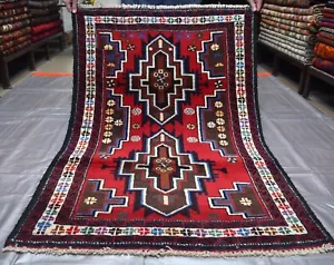 Vintage Afghan Perser Baluchi Vorleger 3x5 Fuß Rot Handarbeit Orientteppich Wolle - Bild 1 von 12