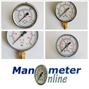 Manometer Wasser Druckluft Anschluß hinten/unten Füllung Glyzerin Ø40 50 63 neu - Bild 1 von 27