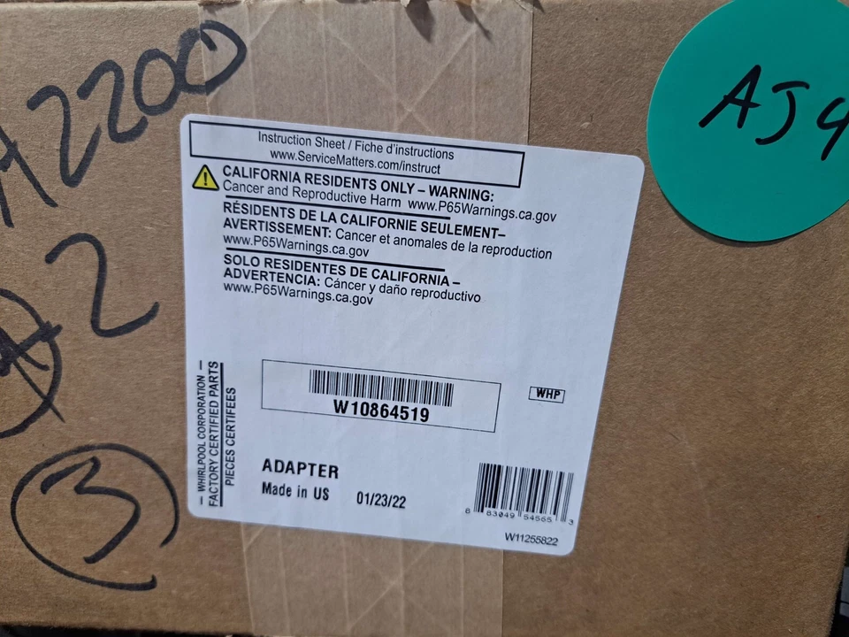 Adaptador de caja de hielo para refrigerador Whirlpool W10864519 y motor de ventilador NUEVO EN CAJA AJ4 Foto 1 de 1