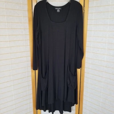 Taylor Black Midi Dress Sz  Medium Long Sleeves Pockets Lagenlook Made In Canada - Image 1 of 4