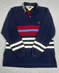 Vintage Y2K Tommy Hilfiger XL blau rot gestreift Langarm Rugby Poloshirt Baumwolle - Bild 1 von 7