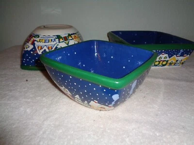 Cazuela para hornear 3 piezas TEMPTATIONS Navidad Noche nevada y 2 cuencos Foto 1 de 3