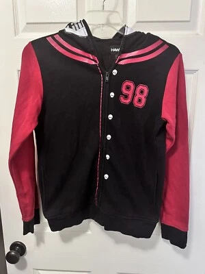 Tony Hawk Varsity Jacket Boys Youth Sweater L Large Black Red Hoodie Zip Up Face - Imagem 1 de 4