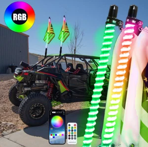 For Polaris RZR Turbo XP 1000 3ft COB RGB Spiral LED Whip Lights Antenna Chase - Foto 1 di 18