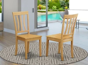 Set of 2 Antique dinette kitchen dining chairs with wood seat in light oak - Picture 1 of 11