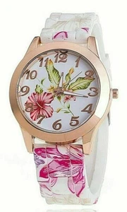 Schöne "Blumenmuster" Quarz Analog Armbanduhr mit bedrucktem Uhrenarmband - Bild 1 von 2