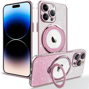 Magnetic Glitter Clear Case for iPhone 16/15/14/13/12/11 Pro Max with Ring Stand - Picture 1 of 20