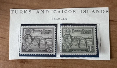2 estampillas de Islas Turcas y Caicos KGVI Foto 1 de 2