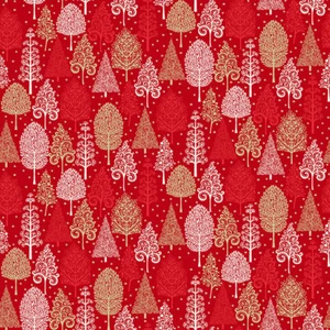 Makower Christmas Scandi Trees Red 100% COTTON FABRIC CRAFT/QUILTING per1/4m - Picture 1 of 1