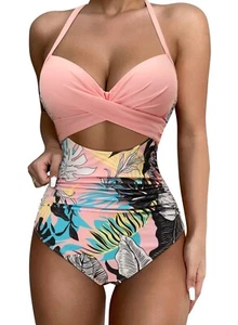 Costume da bagno donna nuovo con etichette SUUKSESS sexy rosa taglio floreale 1 pezzo push up vita alta S - Foto 1 di 10