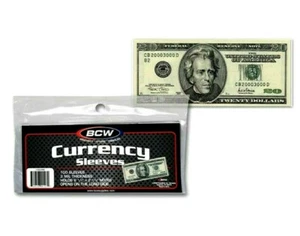 PACK OF 100 BCW CURRENCY SLEEVES US DOLLAR BILL MONEY HOLDERS ACID FREE - Picture 1 of 4