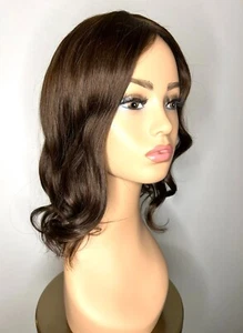 Soft dark brown human hair silk topper 9x9 cap 14" - Picture 1 of 6