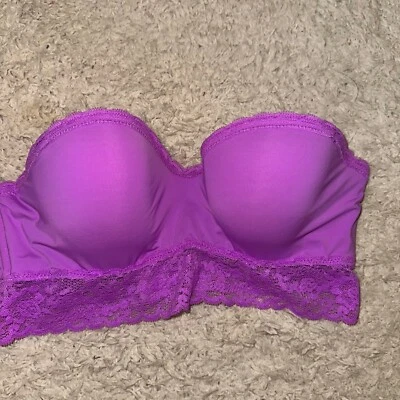 Sujetador sin tirantes Aerie púrpura con ribete de encaje forrado 32C Foto 1 de 4