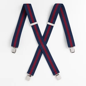 New 1 1/2" Suspenders Stripe Navy Burgundy Polyester Elastic Braces no tags - Picture 1 of 5
